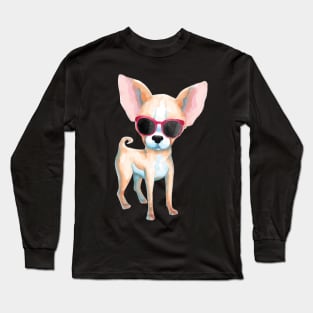 Cute Chihuahua in Watercolor Dog Mom Long Sleeve T-Shirt